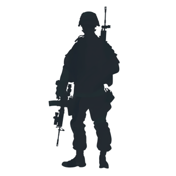 A silhouette of a soldier holding a rifle png