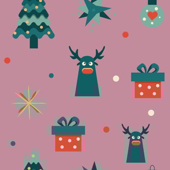 pattern with deer, a gift and a Christmas tree on awhite background vector