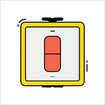 A yellow square button with a red button on it vector