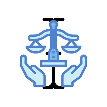 The symbol for justice is shown in blue and white vector