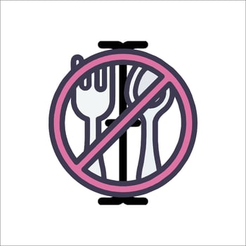 No fork and spoon icon in a circle with a sign that says no fork and spoon vector