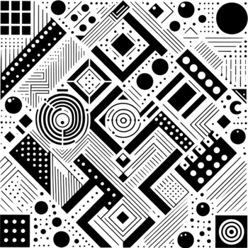 Abstract black and white geometric patterns with various shapes and designs suitable for artistic backgrounds or digital projects png
