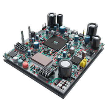 High-Detail Electronic Circuit Board with Capacitors and Microchips on Transparent Background png