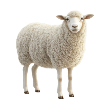 3D Realistic White Sheep with Curly Wool Isolated on Transparent Background png