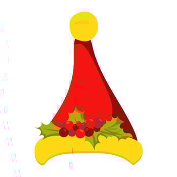 Christmas Santa Claus hat in flat design. Holiday cap with holly leaf. illustration isolated. vector