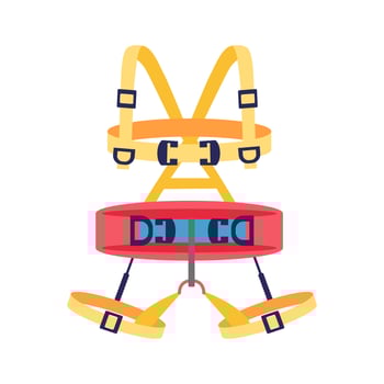 Climbing harness in flat design. Alpinism equipment with adjustable straps. illustration isolated. vector