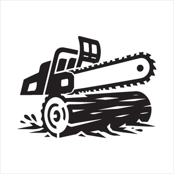 Chainsaw cutting silhouette EPS file vector