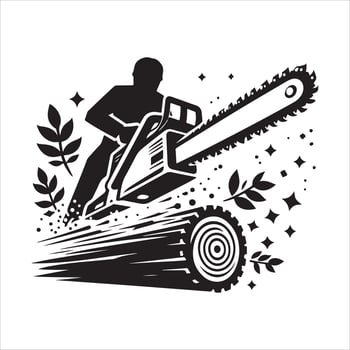 Chainsaw cutting art illustration vector