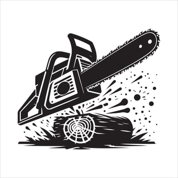 Chainsaw cutting black and white vector