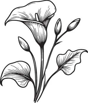 Calla flower line drawings, hand-painted calla flower wall art, calla flowers botanical wall art, simple calla lily drawing outline calla flower drawing, calla flowers line art vector
