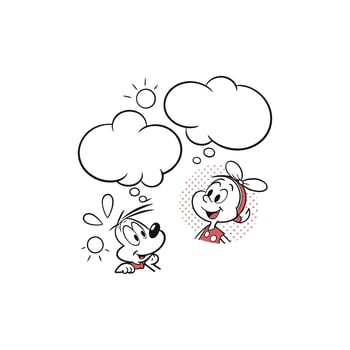 Two cartoon characters are talking with thought bubbles vector
