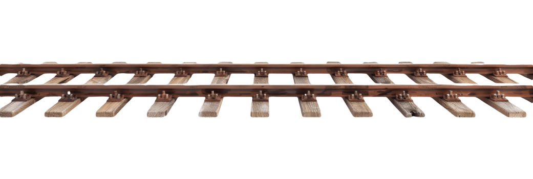Railway Track with Wooden Sleepers On Isolated Background. Industrial Metal Railroad png