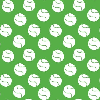 Seamless White Tennis Ball Pattern on Green Background. Concept of Sports Design, Athletic Element, Green Balls. For Prints, Wallpaper, Fabric, Wrapping paper vector