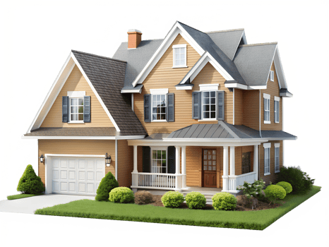 A charming two story house with a lush garden png