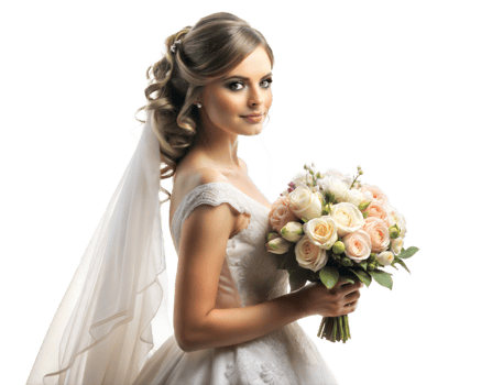 Elegant bride holding a bouquet with soft colors png