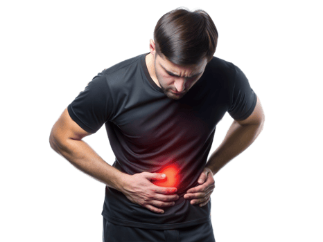 Man with glowing light and belly pain png