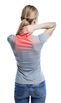 Woman with neck pain, holding shoulder png