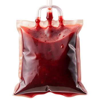 Close up of a blood bag filled with red png