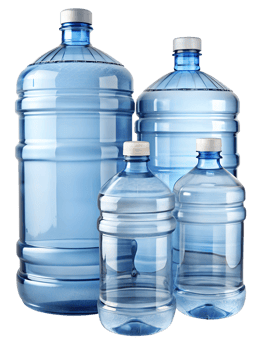 Collection of clear blue plastic water bottles png