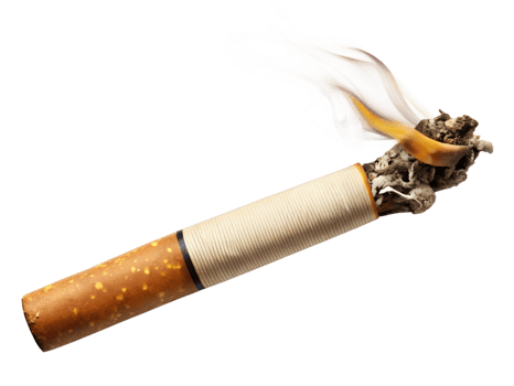 Close up of a burning cigarette with smoke rising png
