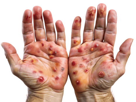 Hand skin condition with lesions and bumps png