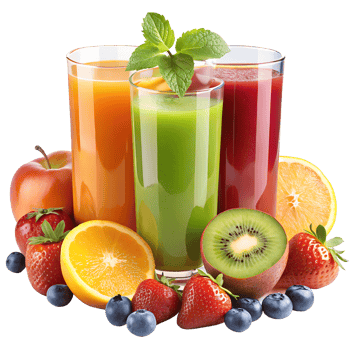 Fresh fruit juices, neatly arranged png