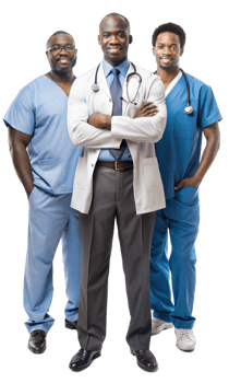 Three healthcare pros united in care png