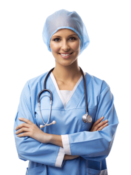 Nurse wearing scrubs with a stethoscope indoors png