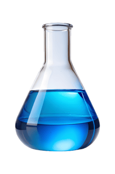 Blue liquid in glass flask on a white background png