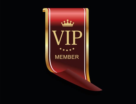 Red VIP premium and exclusive sign and crown for VIP member isolated on black background vector