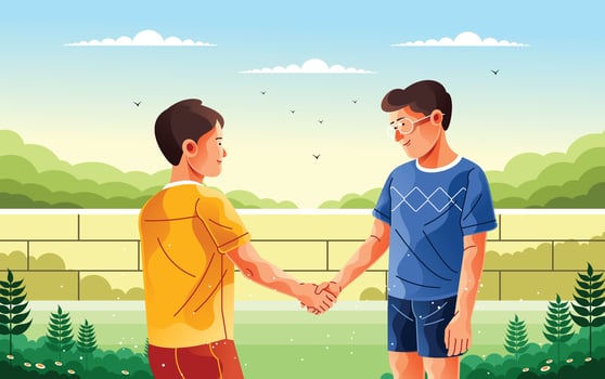 Two Children Shaking Hands Illustration vector