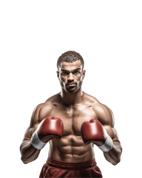 A man wearing boxing gloves strikes a confident pose for the camera, showcasing his athleticism and readiness. png