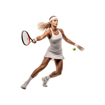 A woman in a white dress is about to hit a tennis ball png