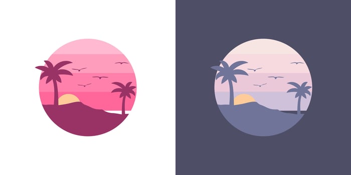 Palm tree sunset beach island vacation in the circle icon logo vector