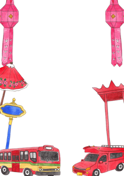 exploring life in thailand, a journey through culture, hand-drawn digital painting frame design png