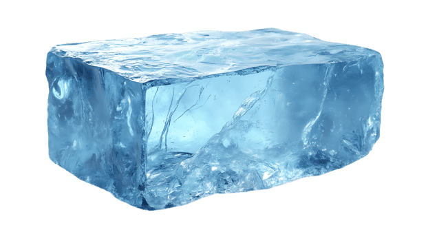 Frosted rectangular ice block, showcasing a textured surface, ideal for enhancing food styling, isolated on a clear background. png
