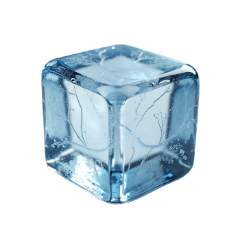 Square ice block showcasing a cracked surface and cool texture, isolated on a transparent backdrop png