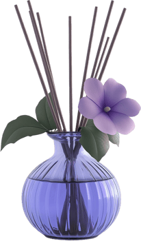 A vase with sticks of incense and purple flowers png
