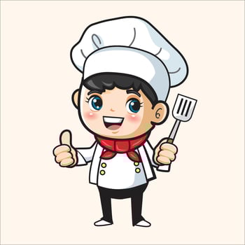 cartoon chef holding a fork and giving a thumbs up vector