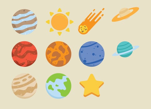 Cartoon planets and stars on a beige background vector