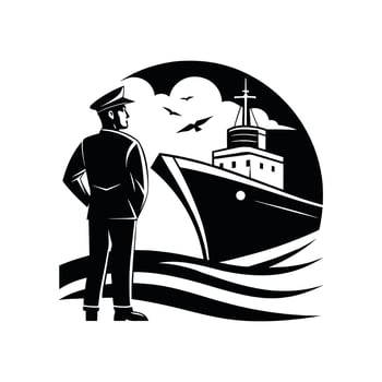 Monochrome Sea Scene Silhouettes - Black and White Ocean Life Design vector