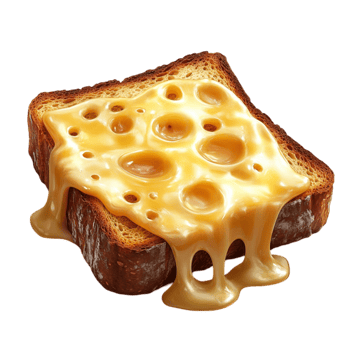 Cheese and Bread Slice with Melted Cheese on Top Isolated on Transparent Background png