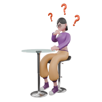 3D Dance Star Cartoon. A female dancer sits at a cafe table, hands chin with a thoughtful expression. Performer Model png
