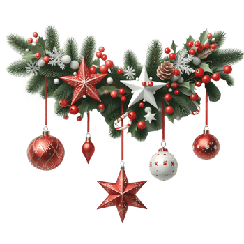 Christmas Border and Frame with Ball Berries, Pine Branches, red and white stars, And Green Leaves png