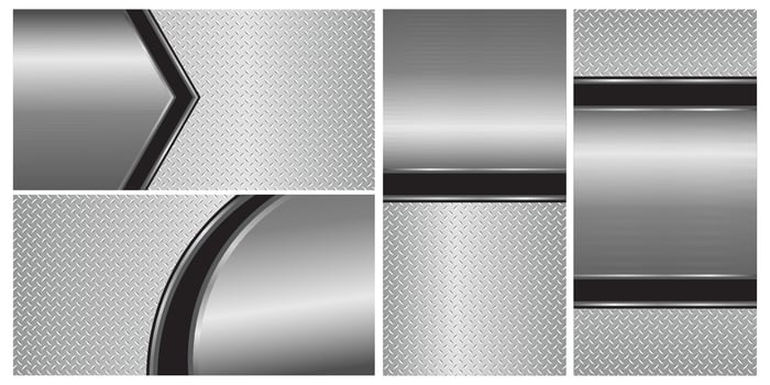 Set of silver gray metal backgrounds, 3D polished chrome metallic and shiny diamond plate texture, illustration vector