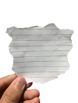 A hand holding a piece of paper with torn edges against a white background png
