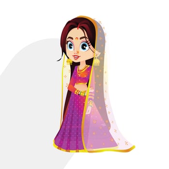 A Cute bride wearing Wedding dress with White Background vector