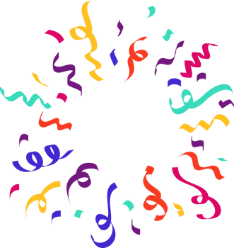 Confetti explosion. Colored elements for birthday party and carnival celebration. Falling serpentine and burst of firework for surprise and gift decoration png