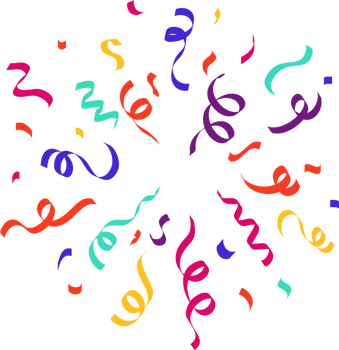 Confetti explosion. Colored elements for birthday party and carnival celebration. Falling serpentine and burst of firework for surprise and gift decoration. png