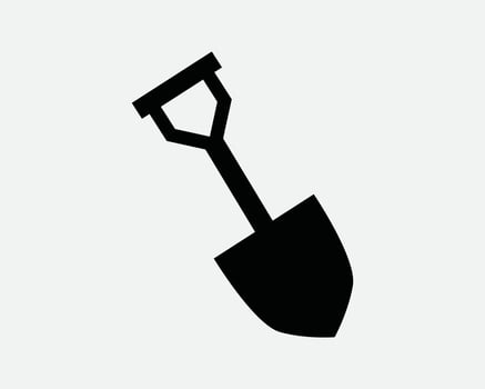 Shovel Tool Dig Digger Digging Gardening Handheld Equipment Construction Sand Soil Earthworks Agriculture Farming Sign Icon SVG Shape Outline Black White vector